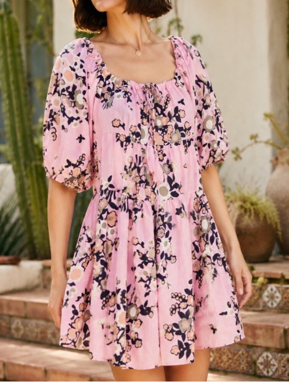 Anthropologie Kinga Csilla Liberty Floral Babydoll Mini Dress Pink Boho L